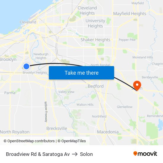 Broadview Rd & Saratoga Av to Solon map