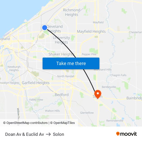 Doan Av & Euclid Av to Solon map
