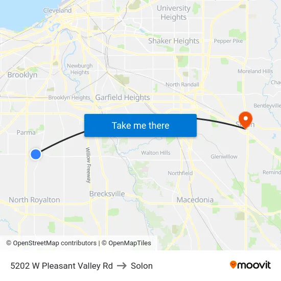 5202 W Pleasant Valley Rd to Solon map