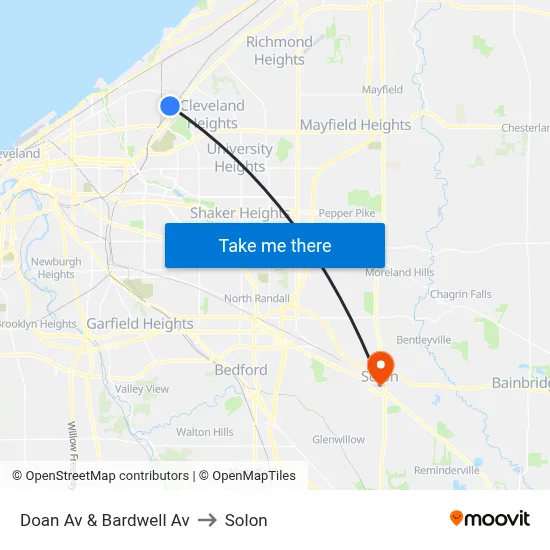 Doan Av & Bardwell Av to Solon map