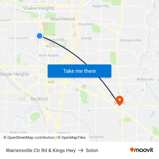 Warrensville Ctr Rd & Kings Hwy to Solon map