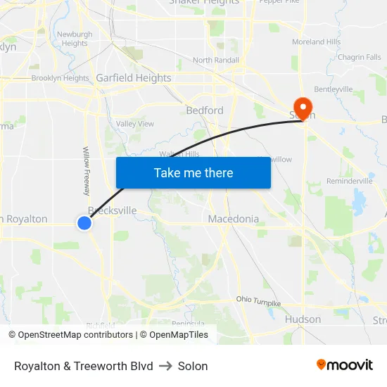 Royalton & Treeworth Blvd to Solon map