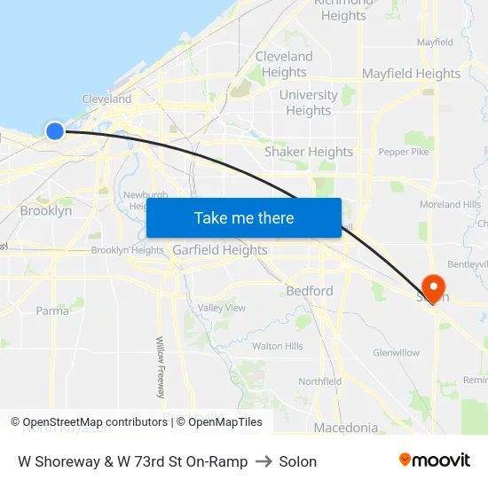 W Shoreway & W 73rd St On-Ramp to Solon map