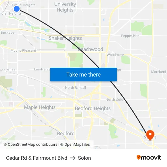 Cedar Rd & Fairmount Blvd to Solon map