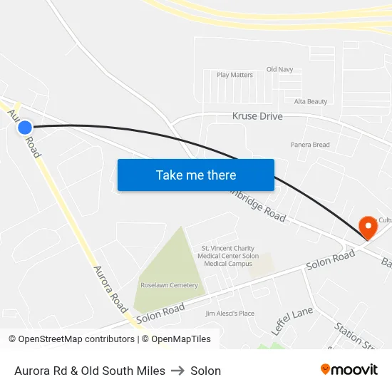 Aurora Rd & Old South Miles to Solon map