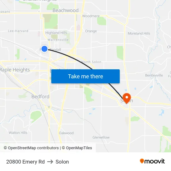 20800 Emery Rd to Solon map