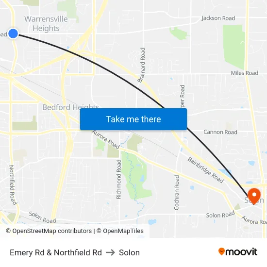 Emery Rd & Northfield Rd to Solon map