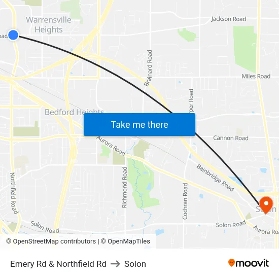 Emery Rd & Northfield Rd to Solon map