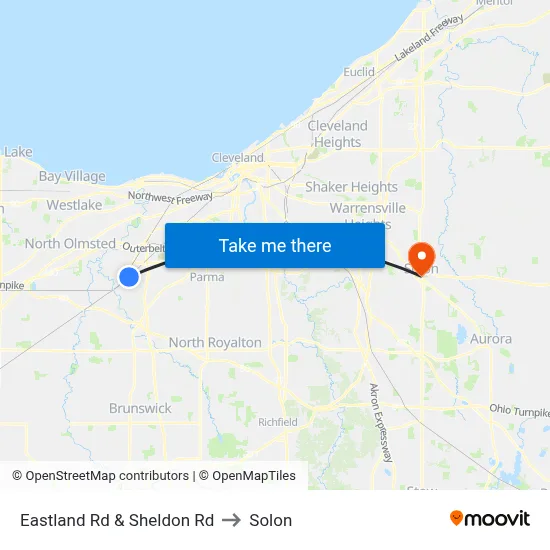 Eastland Rd & Sheldon Rd to Solon map