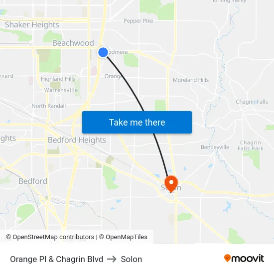 Orange Pl & Chagrin Blvd to Solon map