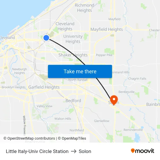 Little Italy-Univ Circle Station to Solon map