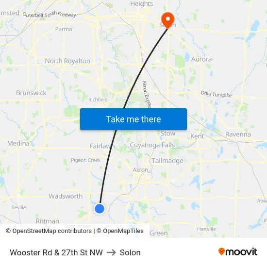 Wooster Rd & 27th St NW to Solon map