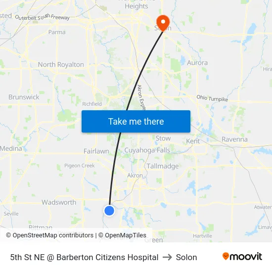 5th St NE @ Barberton Citizens Hospital to Solon map