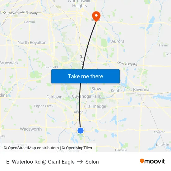 E. Waterloo Rd @ Giant Eagle to Solon map