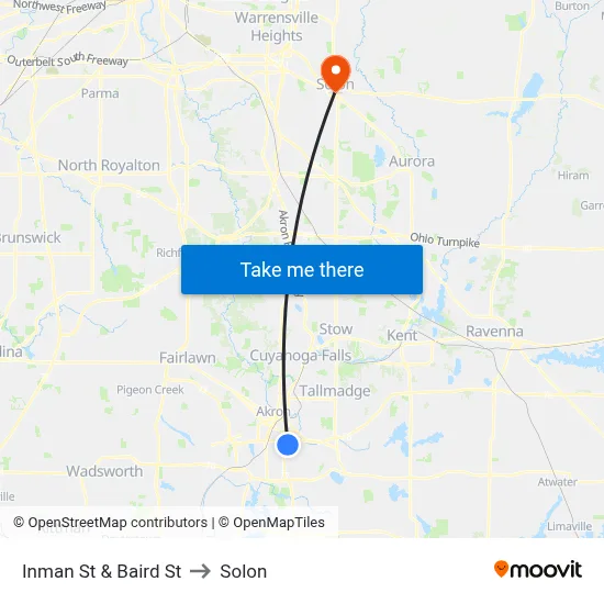Inman St & Baird St to Solon map