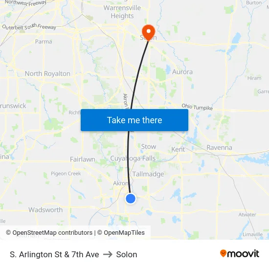 S. Arlington St & 7th Ave to Solon map