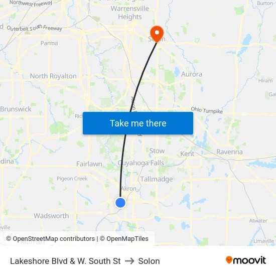 Lakeshore Blvd & W. South St to Solon map