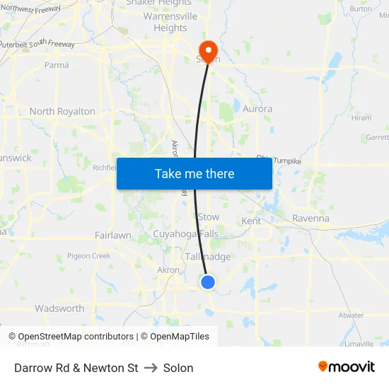 Darrow Rd & Newton St to Solon map