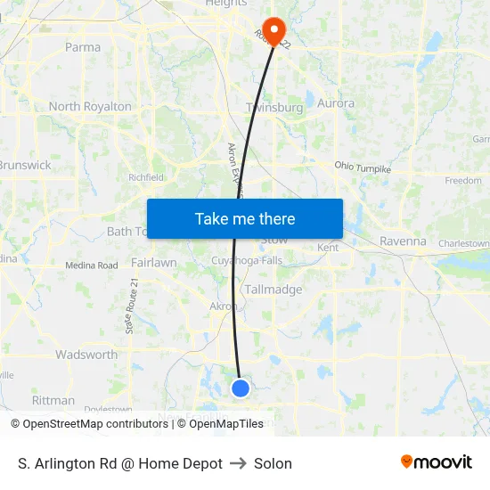 S. Arlington Rd @ Home Depot to Solon map