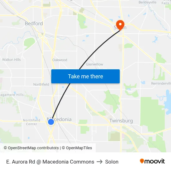 E. Aurora Rd @ Macedonia Commons to Solon map