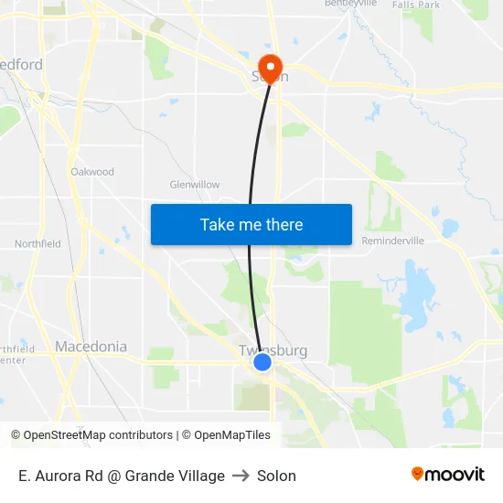 E. Aurora Rd @ Grande Village to Solon map