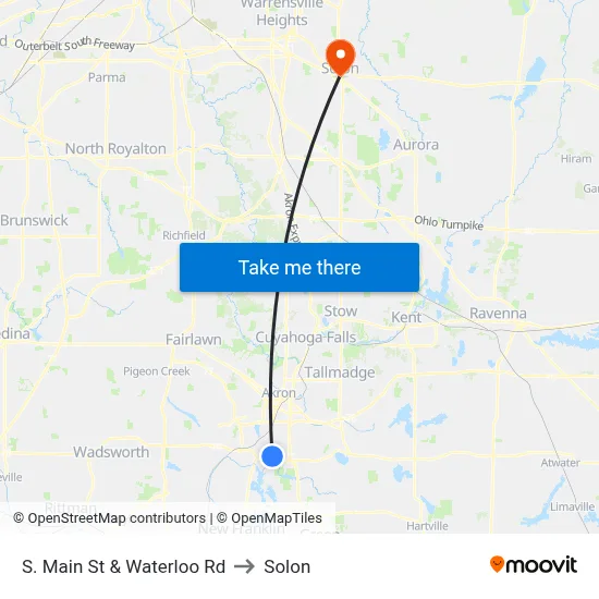 S. Main St & Waterloo Rd to Solon map