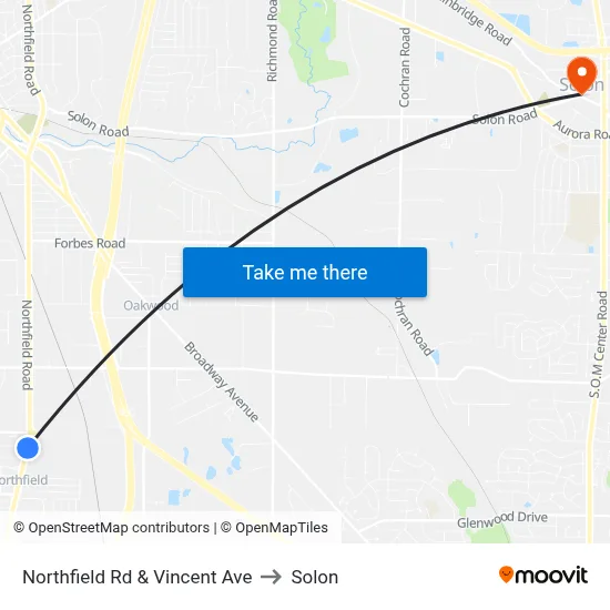 Northfield Rd & Vincent Ave to Solon map