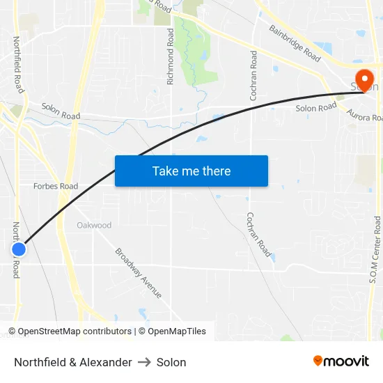 Northfield & Alexander to Solon map