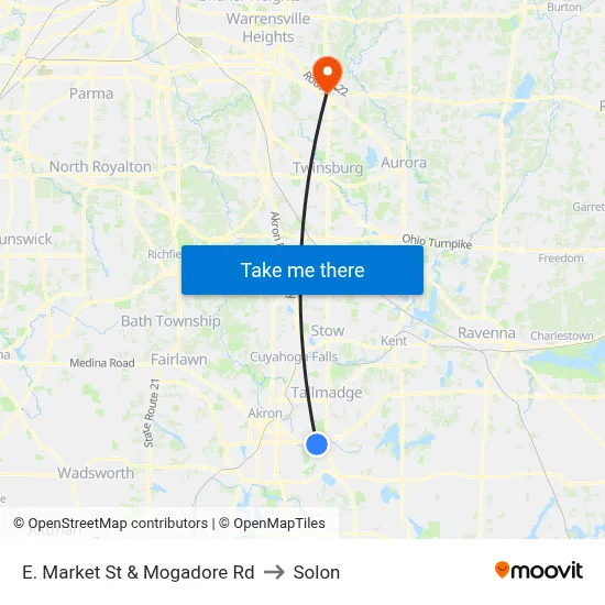 E. Market St & Mogadore Rd to Solon map