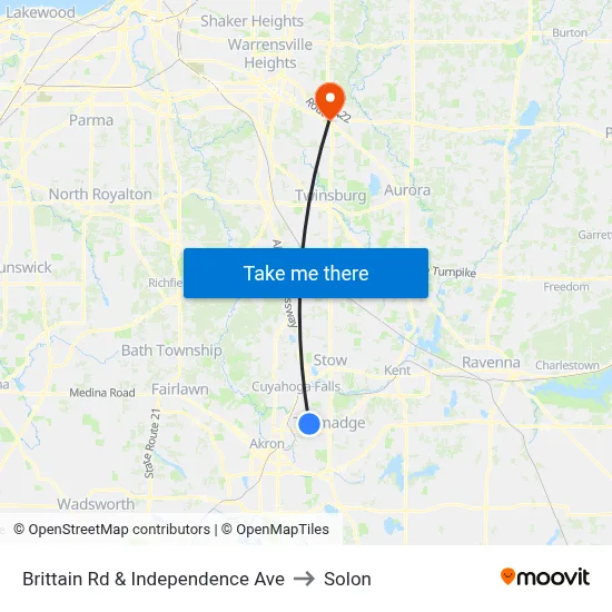 Brittain Rd & Independence Ave to Solon map