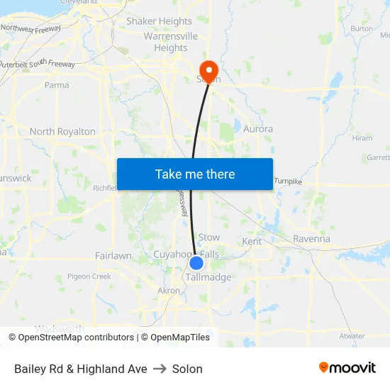 Bailey Rd & Highland Ave to Solon map