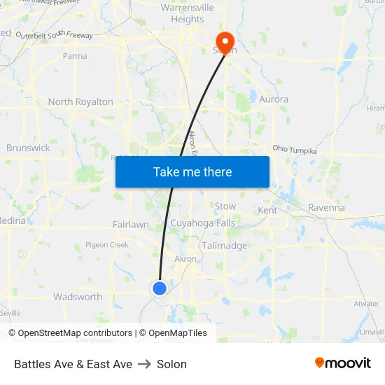 Battles Ave & East Ave to Solon map