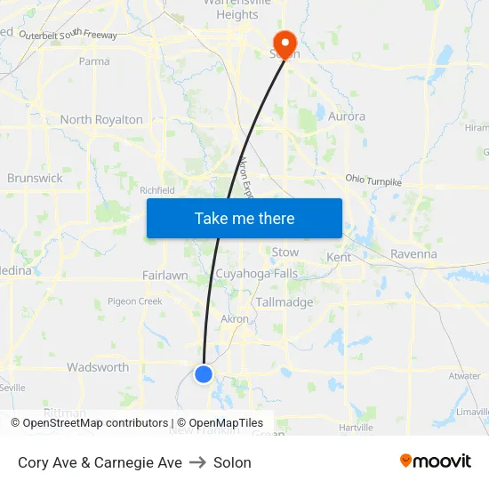 Cory Ave & Carnegie Ave to Solon map