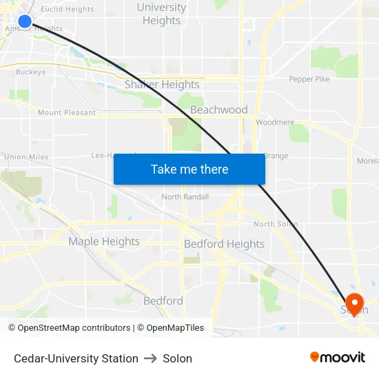 Cedar-University Station to Solon map