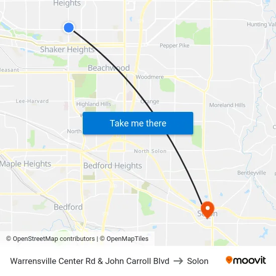 Warrensville Center Rd & John Carroll Blvd to Solon map