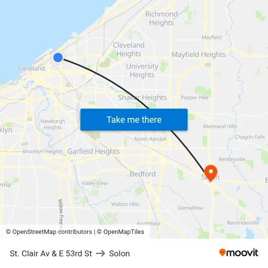 St. Clair Av & E 53rd St to Solon map