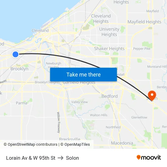 Lorain Av & W 95th St to Solon map