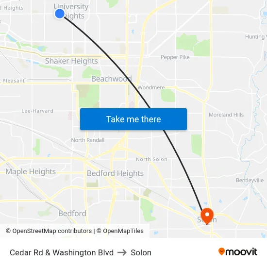 Cedar Rd & Washington Blvd to Solon map