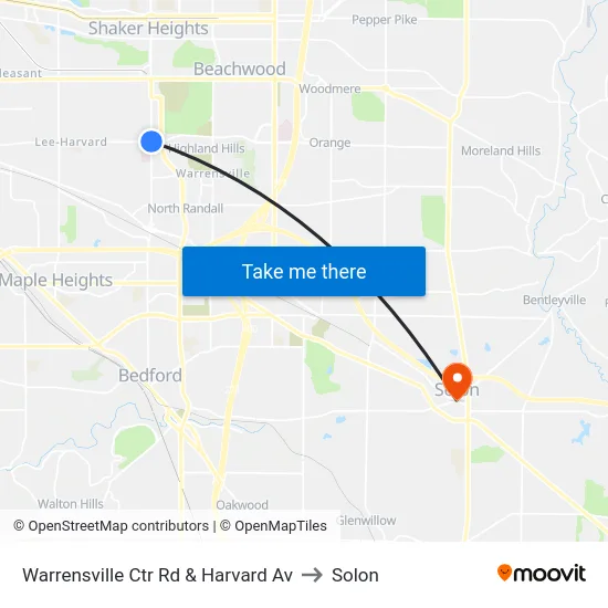 Warrensville Ctr Rd & Harvard Av to Solon map