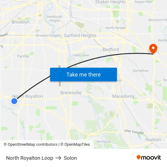 North Royalton Loop to Solon map