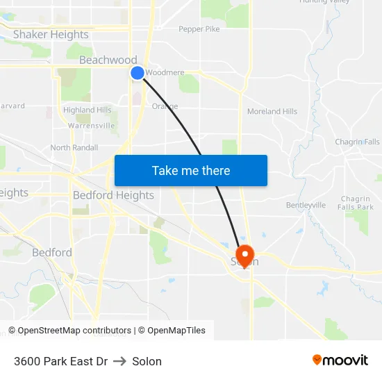 3600 Park East Dr to Solon map