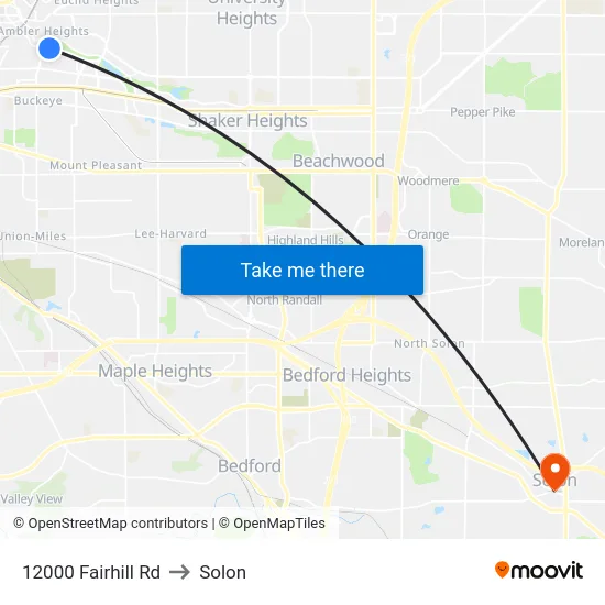 12000 Fairhill Rd to Solon map