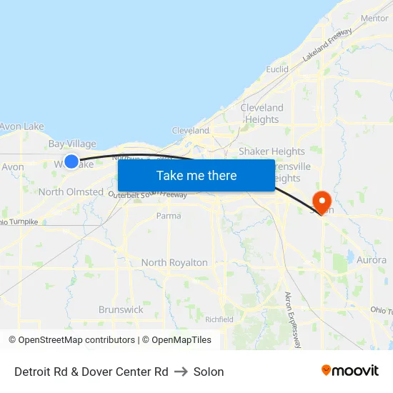 Detroit Rd & Dover Center Rd to Solon map