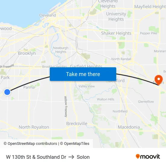 W 130th St & Southland Dr to Solon map