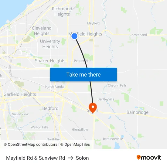 Mayfield Rd & Sunview Rd to Solon map