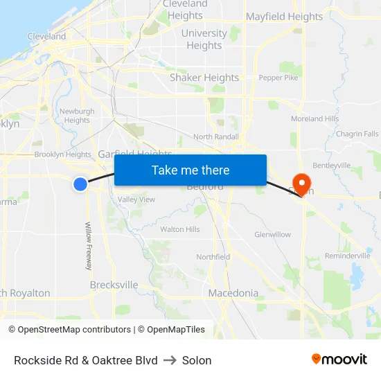 Rockside Rd & Oaktree Blvd to Solon map