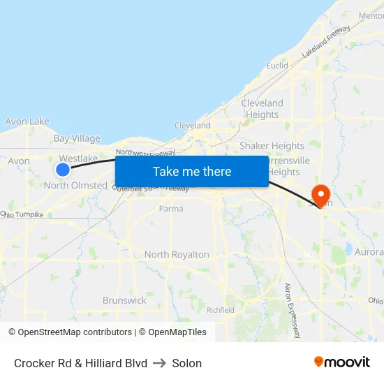 Crocker Rd & Hilliard Blvd to Solon map