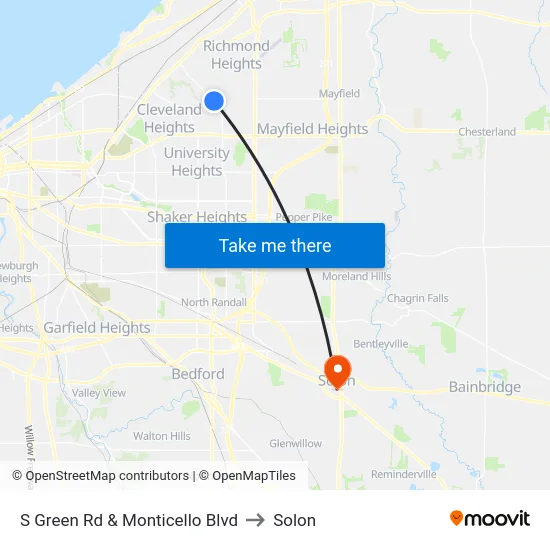 S Green Rd & Monticello Blvd to Solon map