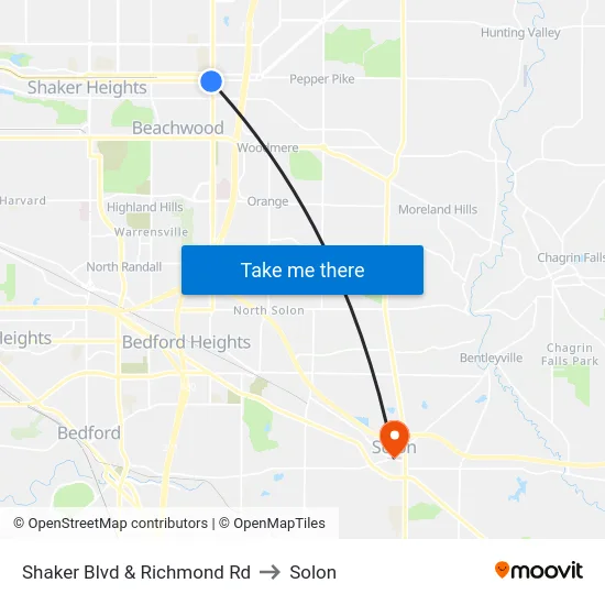 Shaker Blvd & Richmond Rd to Solon map