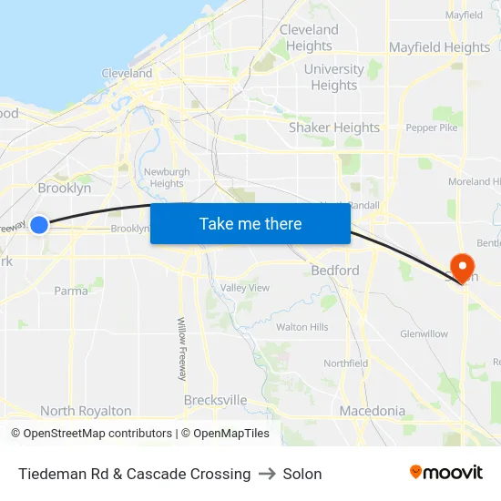 Tiedeman Rd & Cascade Crossing to Solon map
